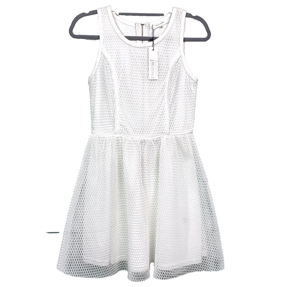 White Scuba Neoprene Mesh Dress SUGARLIPS Lined Faux Leather Trim Med NWT Flawed